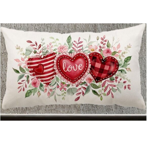 Valentines Day Throw Pillow Cover Decorative Accent Case Floral Heart Decor - Picture 9 of 9